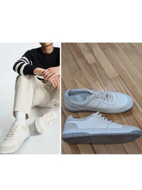 COS | Men's Contrast Suede & Leather Sneakers In White/Grey
